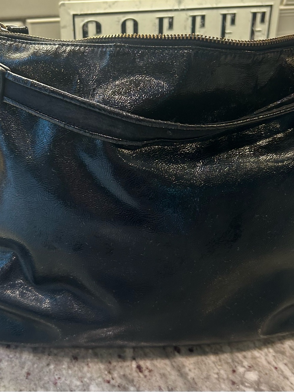 Coach Black Patent Leather Hobo with Gold Heart Charm - Picture 2 of 3